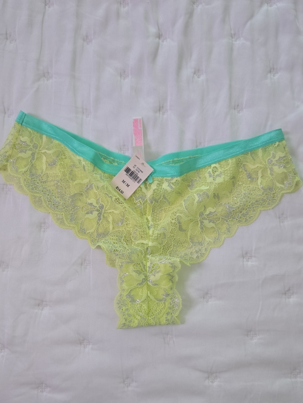 Lace Bikini Briefs in Lime with Teal Trim